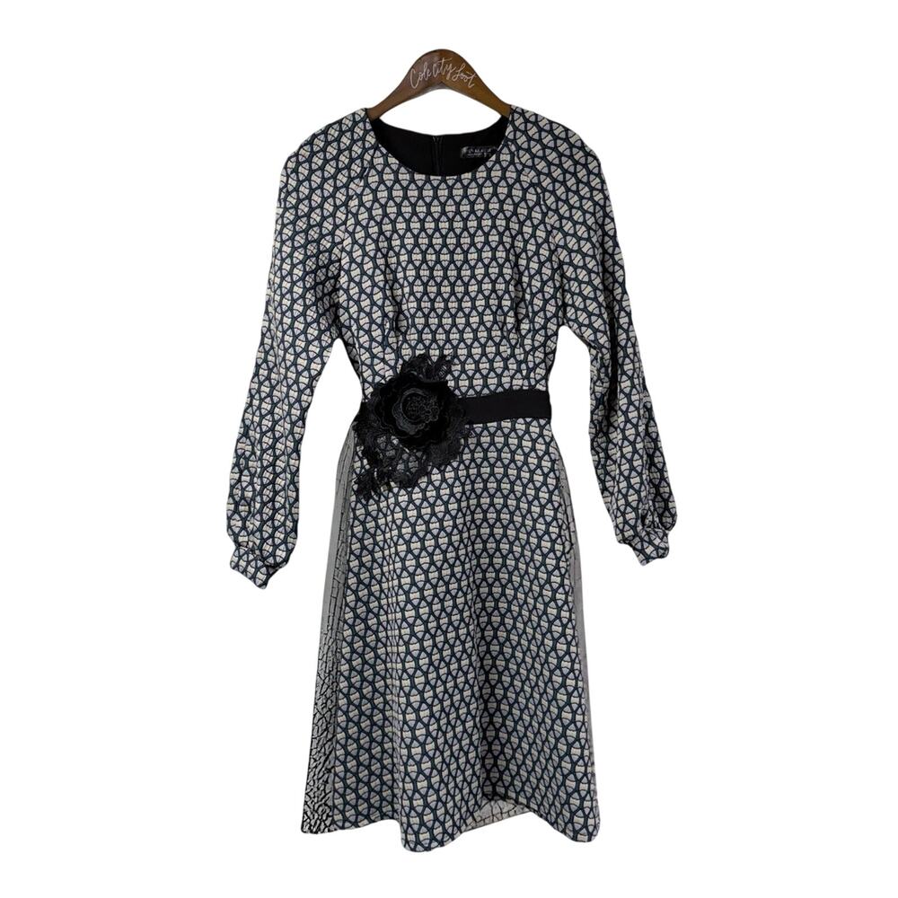 Iren Klairie De Lux Midi Dress 36 Long Sleeve Textured Tie Waist Flower